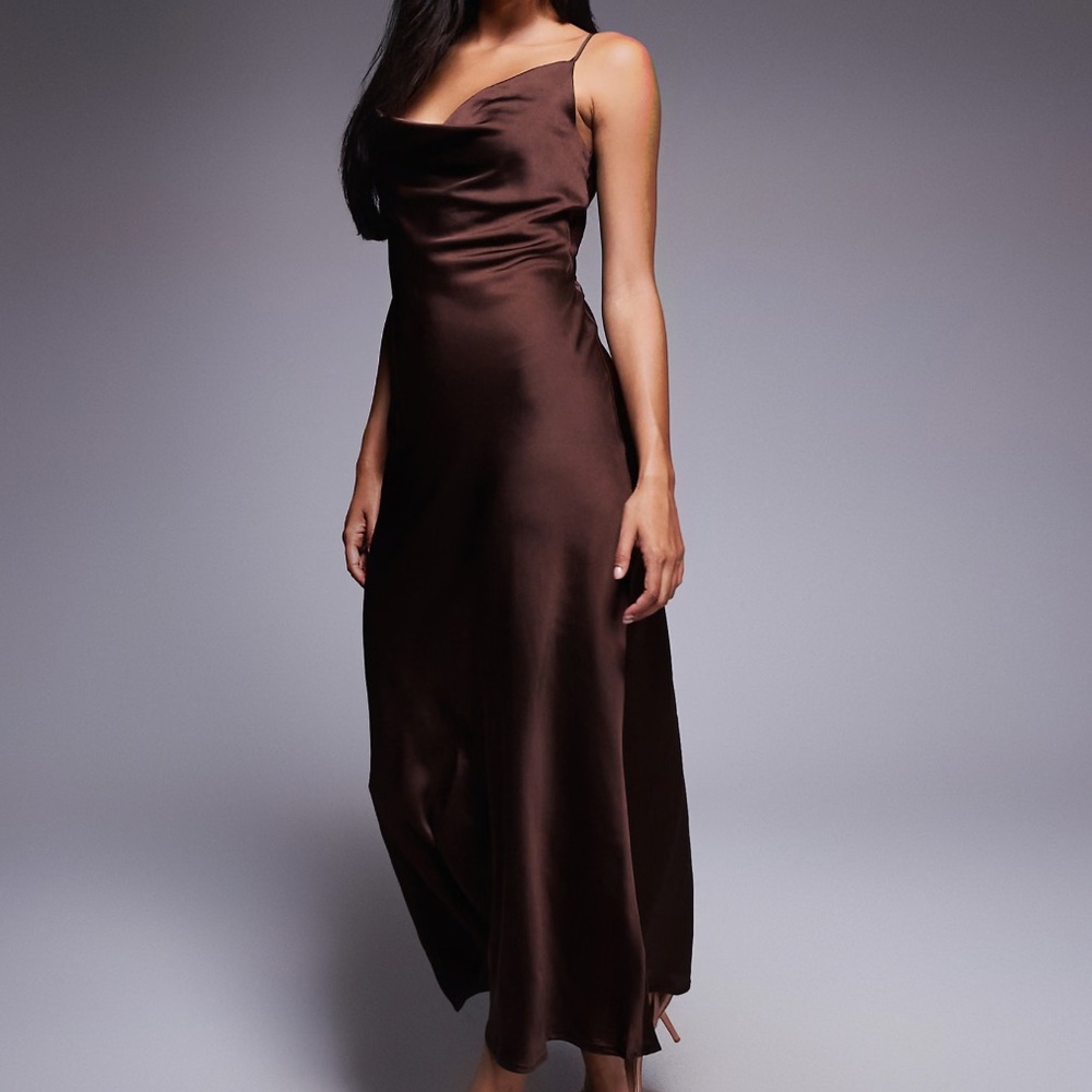 Miss Selfridge Dark Brown Cowl Neck Maxi Dress